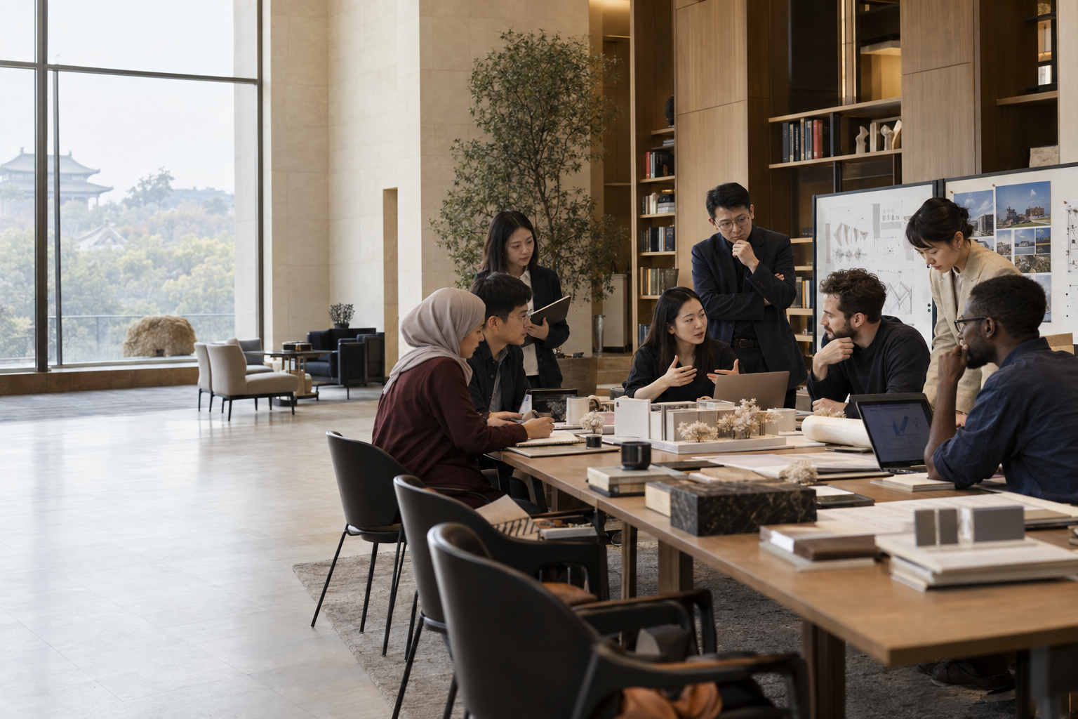 Graduate students, researchers and academic staff discussing an international education project